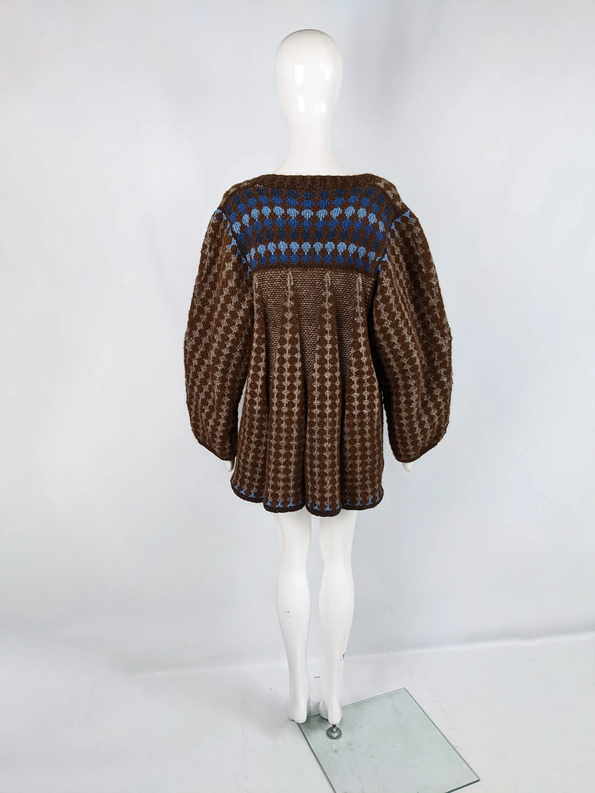 Vintage Hand Knit Sculptural Brown Godet Panel Jacket, 1980s