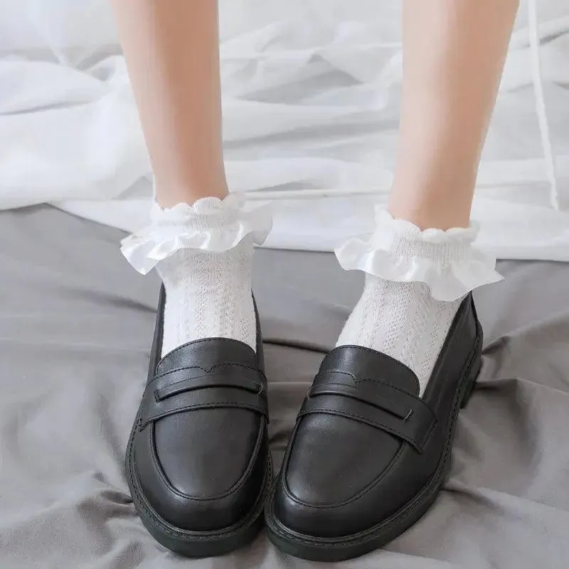 Vintage Lolita Socks | Frilly Ankle Socks with Lace | Kawaii Socks