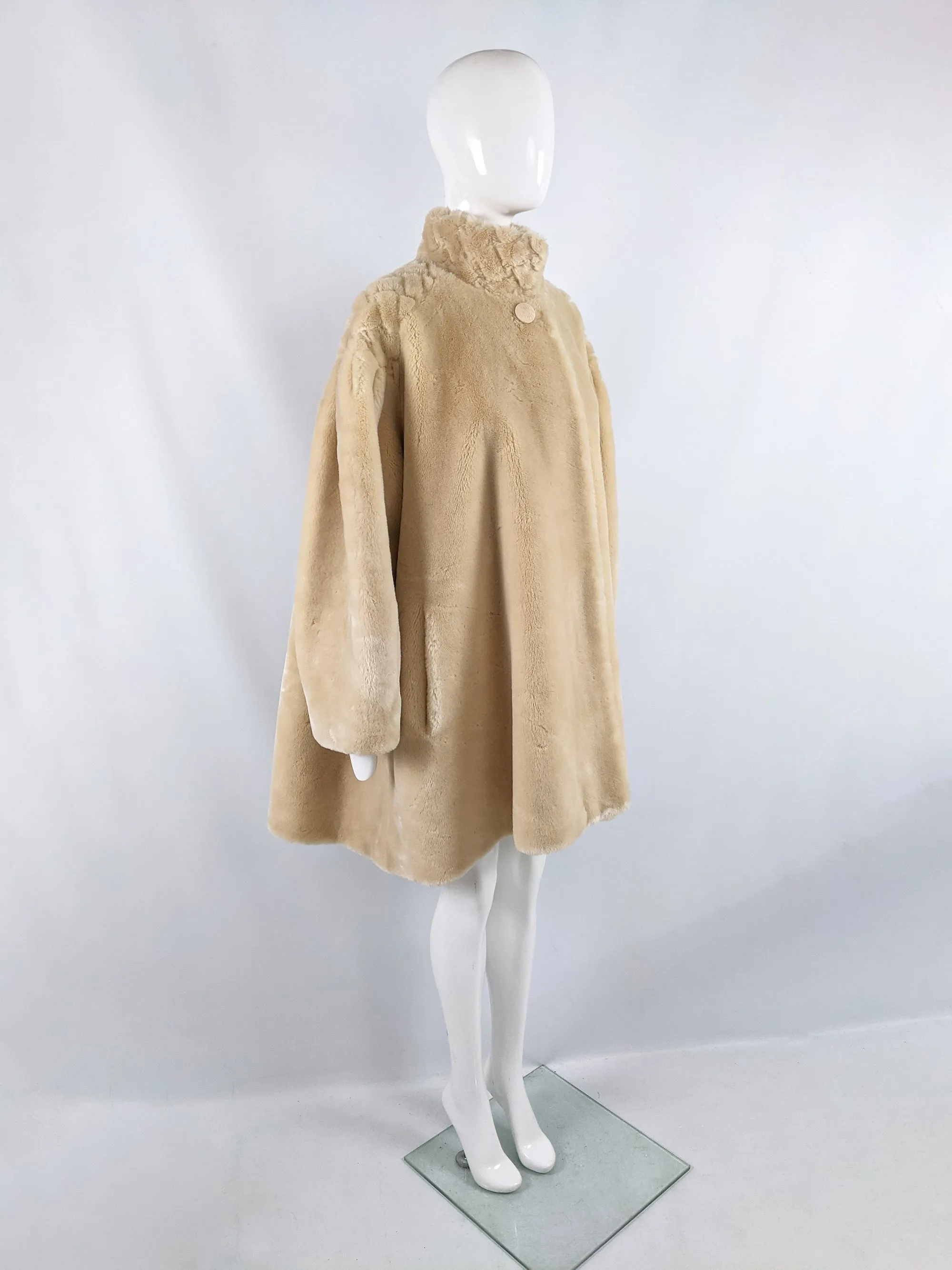 Vintage Oversized Blonde Faux Fur Trapeze Coat, 1980s