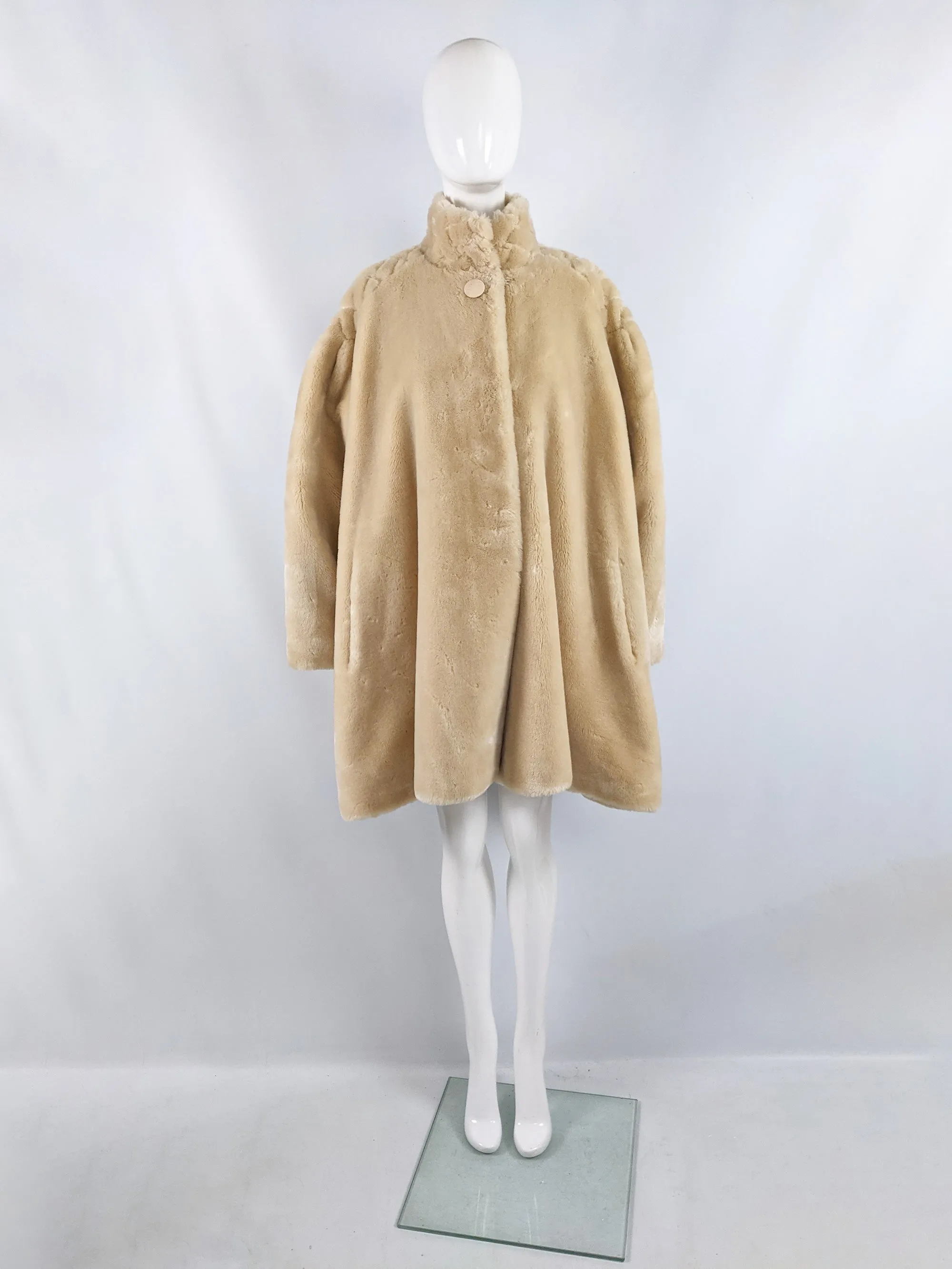 Vintage Oversized Blonde Faux Fur Trapeze Coat, 1980s