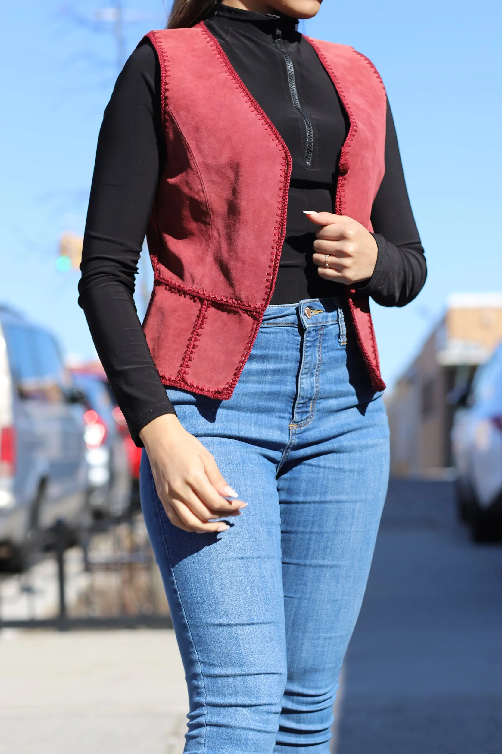 Vintage Suede Leather Vest - Red