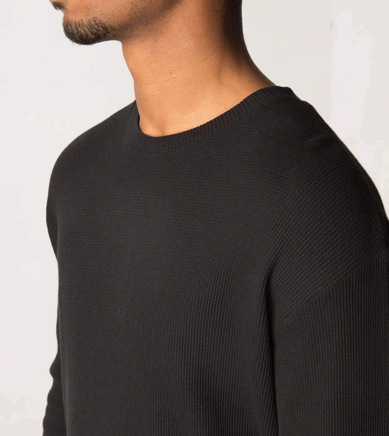 Waffle Rugger LS Tee Black