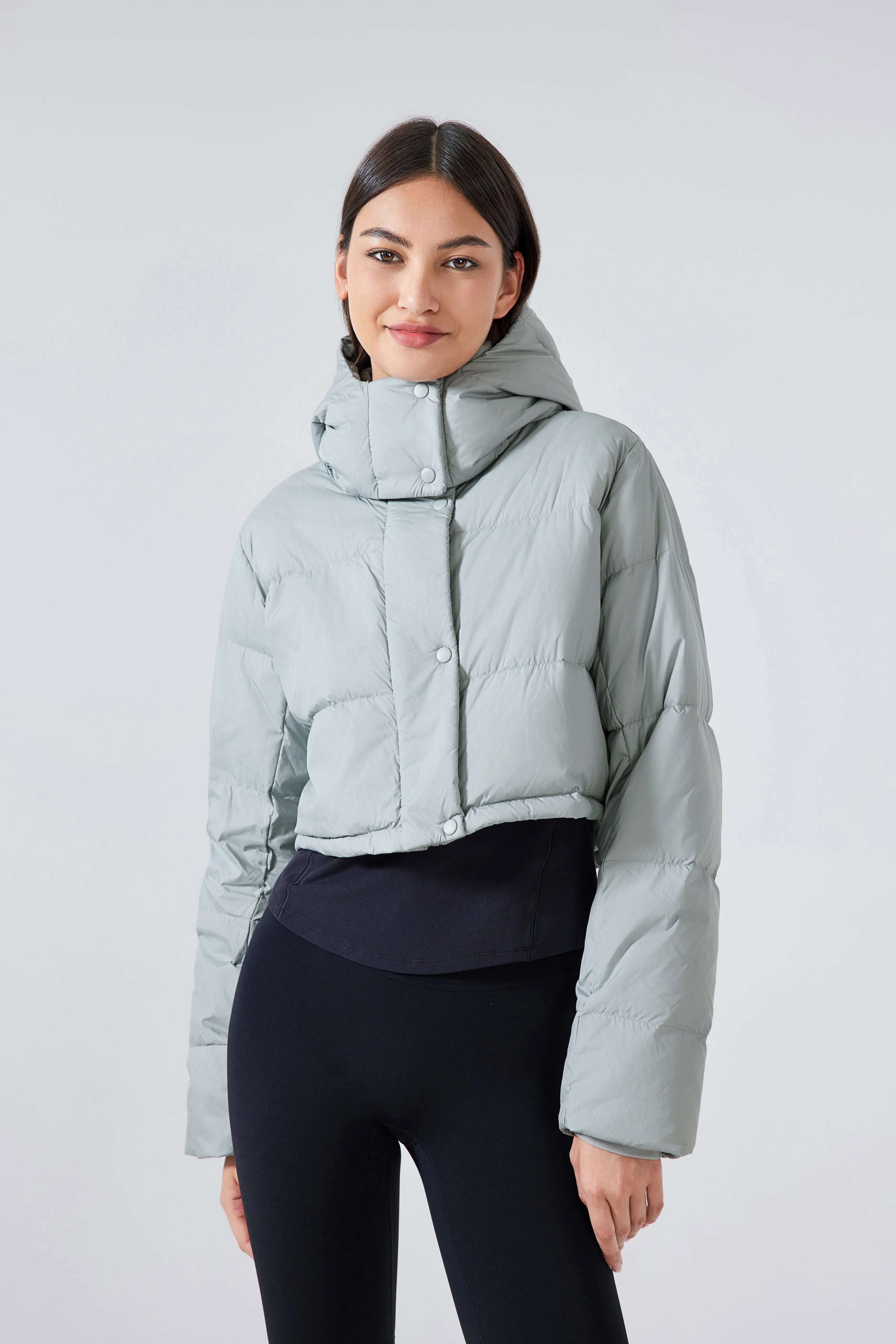 Waterproof, Windproof & Sun Protection Cropped Street Puffer Jacket With Removable Hood & Hidden Pockets