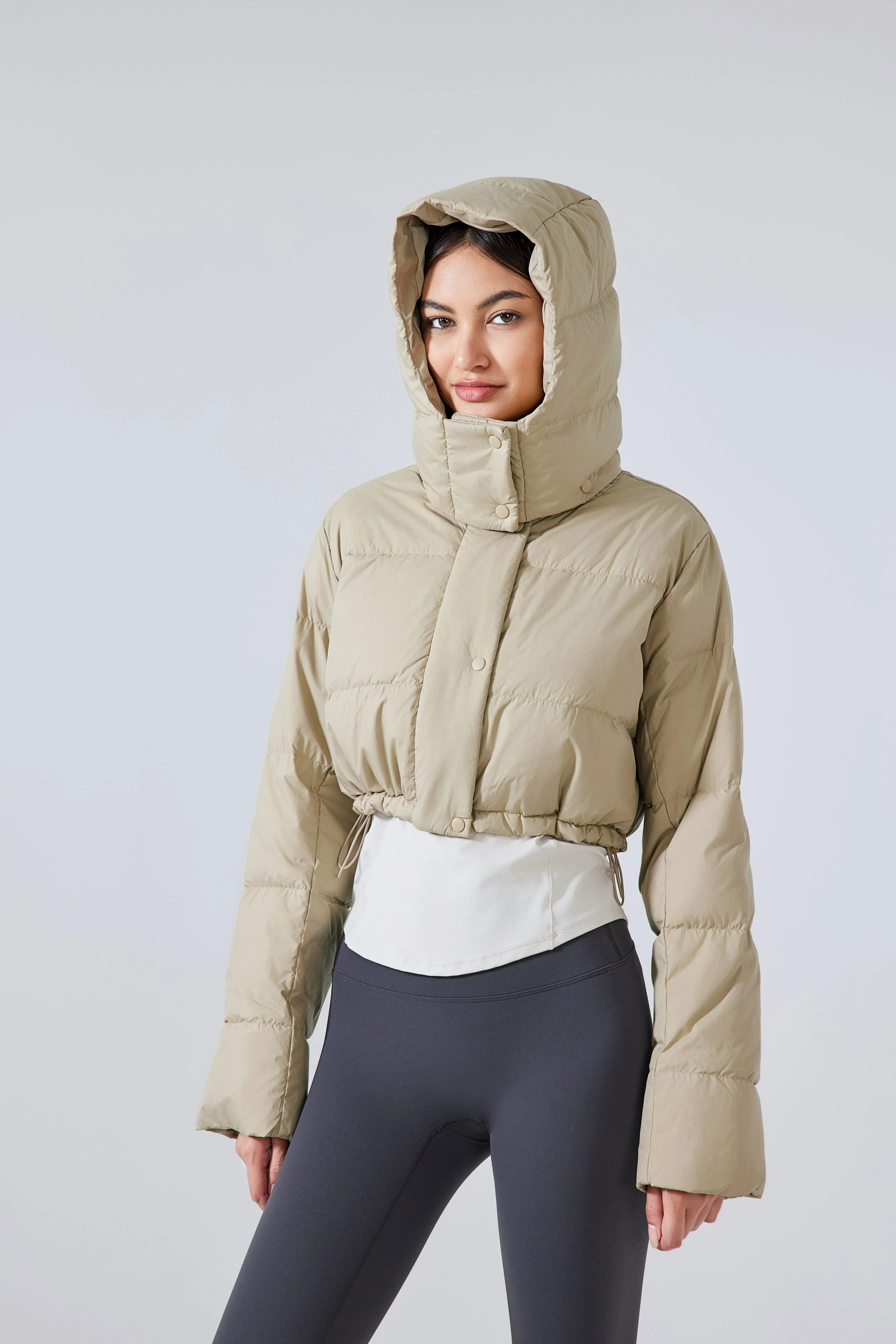 Waterproof, Windproof & Sun Protection Cropped Street Puffer Jacket With Removable Hood & Hidden Pockets