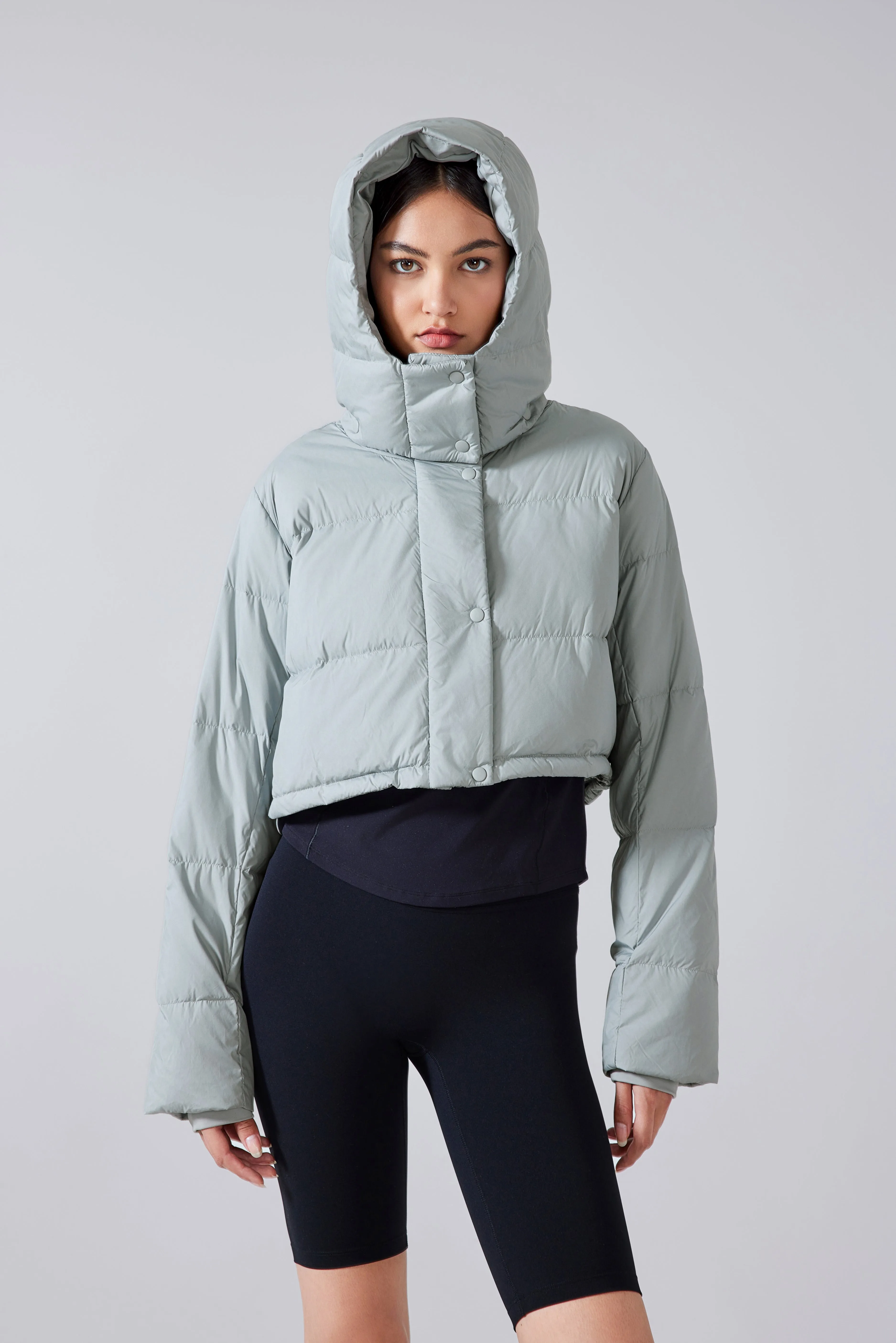 Waterproof, Windproof & Sun Protection Cropped Street Puffer Jacket With Removable Hood & Hidden Pockets