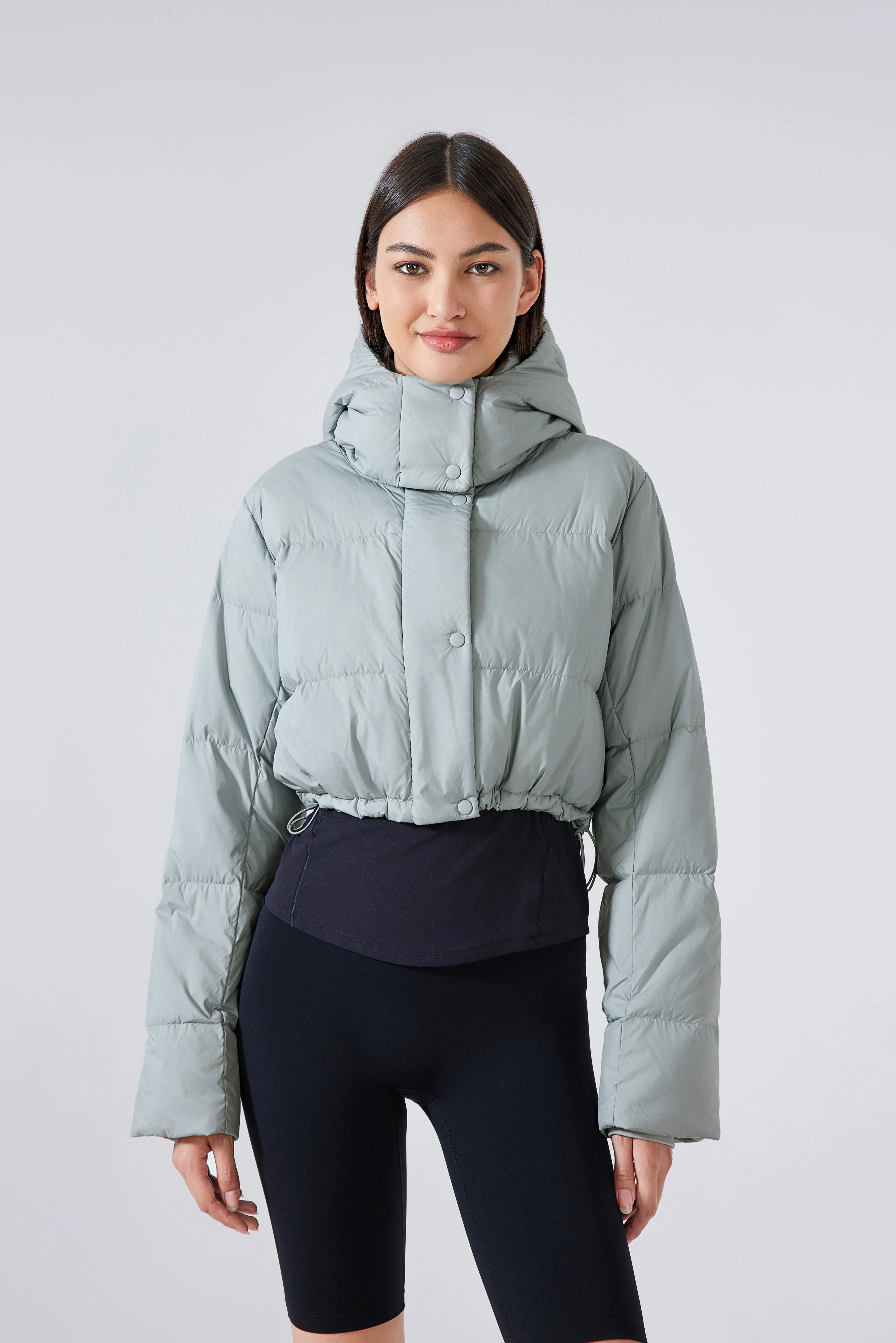 Waterproof, Windproof & Sun Protection Cropped Street Puffer Jacket With Removable Hood & Hidden Pockets