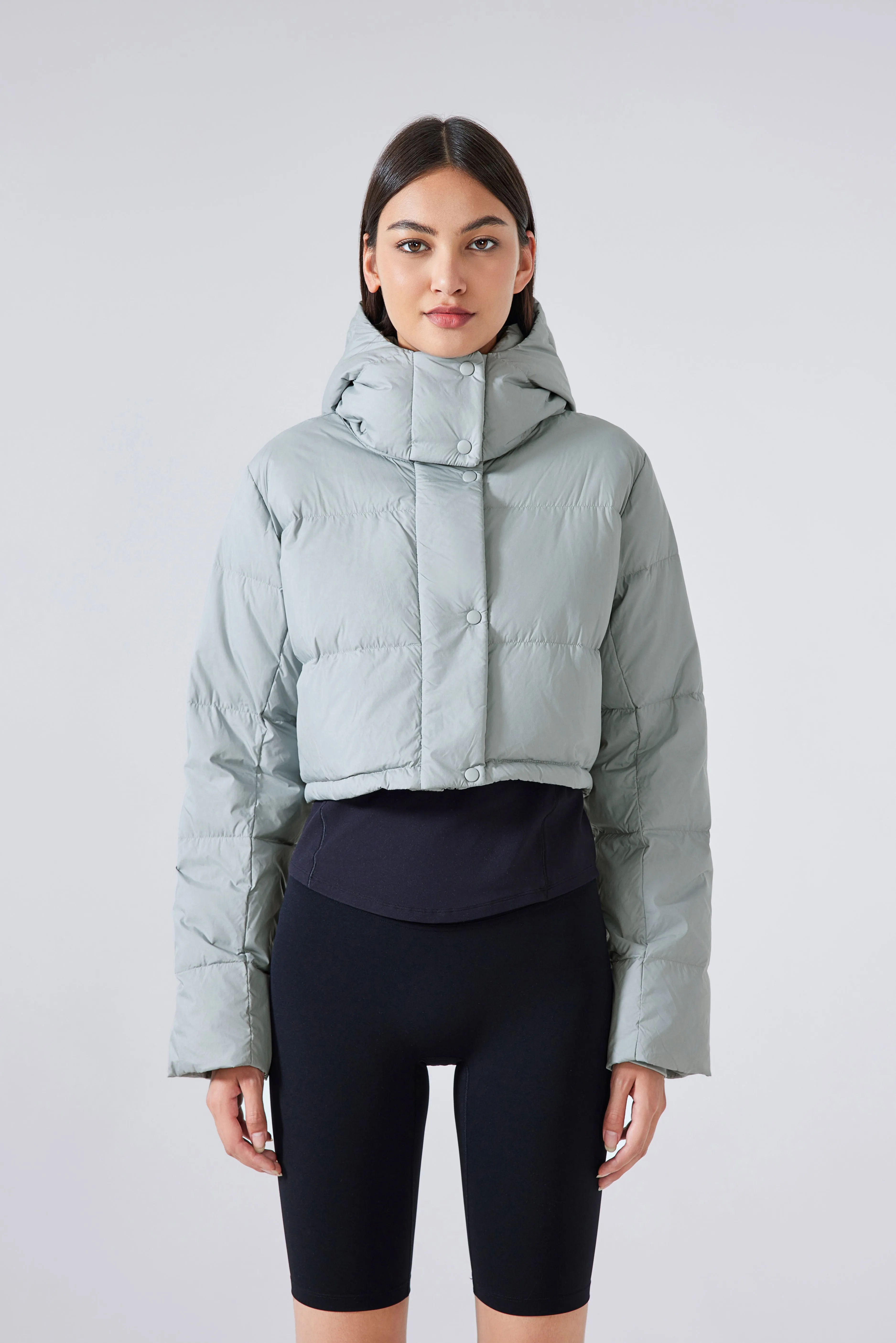 Waterproof, Windproof & Sun Protection Cropped Street Puffer Jacket With Removable Hood & Hidden Pockets