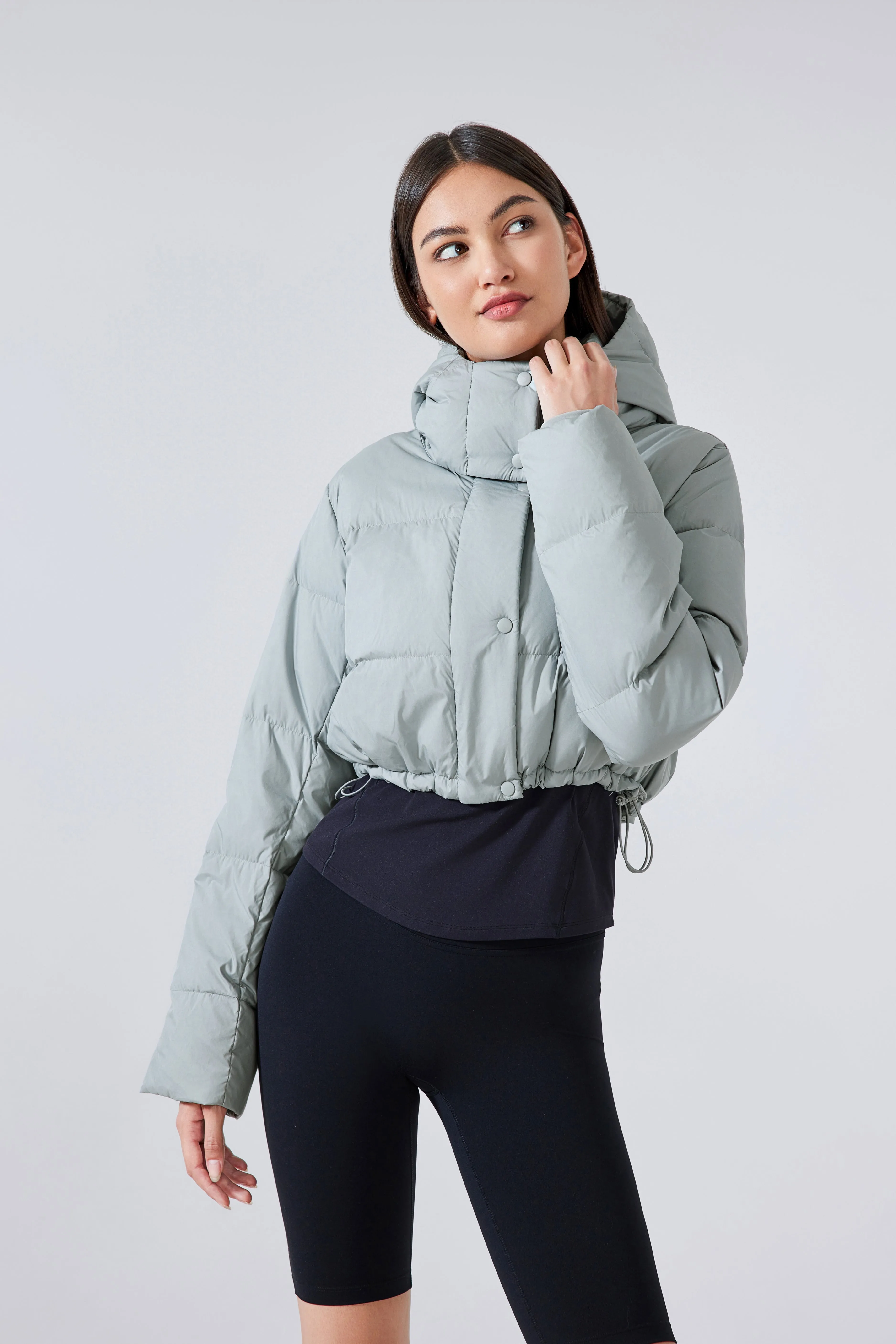 Waterproof, Windproof & Sun Protection Cropped Street Puffer Jacket With Removable Hood & Hidden Pockets