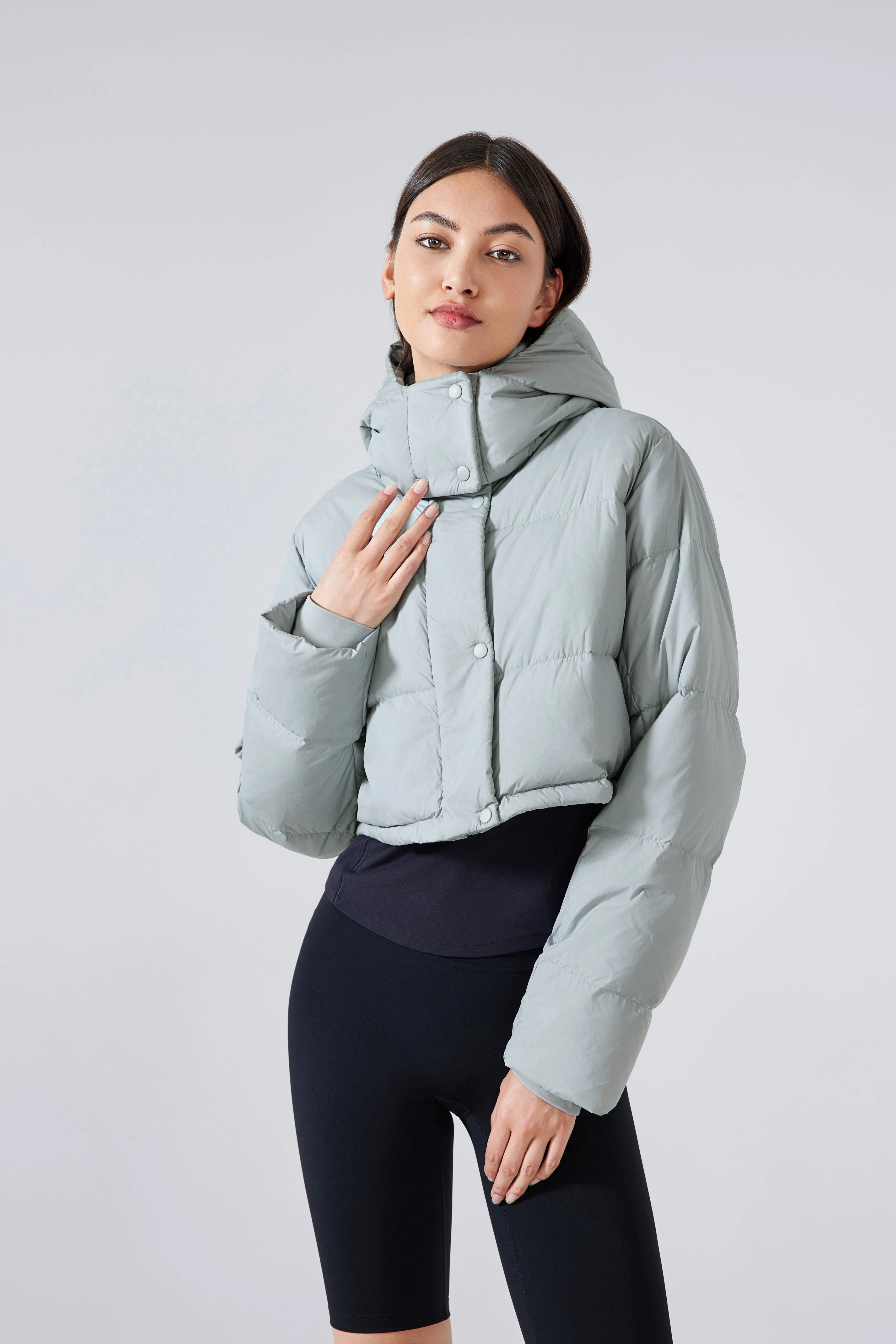 Waterproof, Windproof & Sun Protection Cropped Street Puffer Jacket With Removable Hood & Hidden Pockets