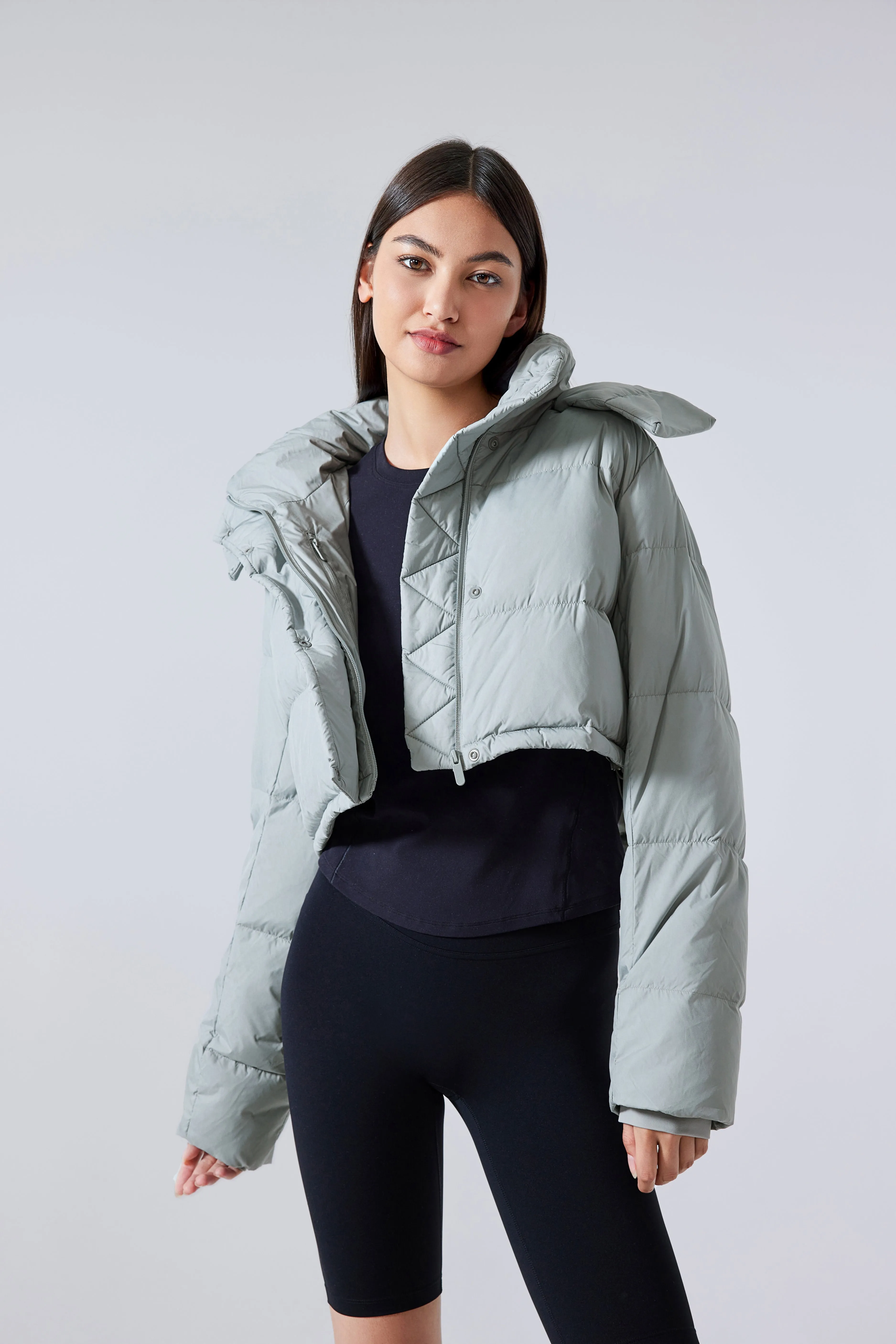 Waterproof, Windproof & Sun Protection Cropped Street Puffer Jacket With Removable Hood & Hidden Pockets