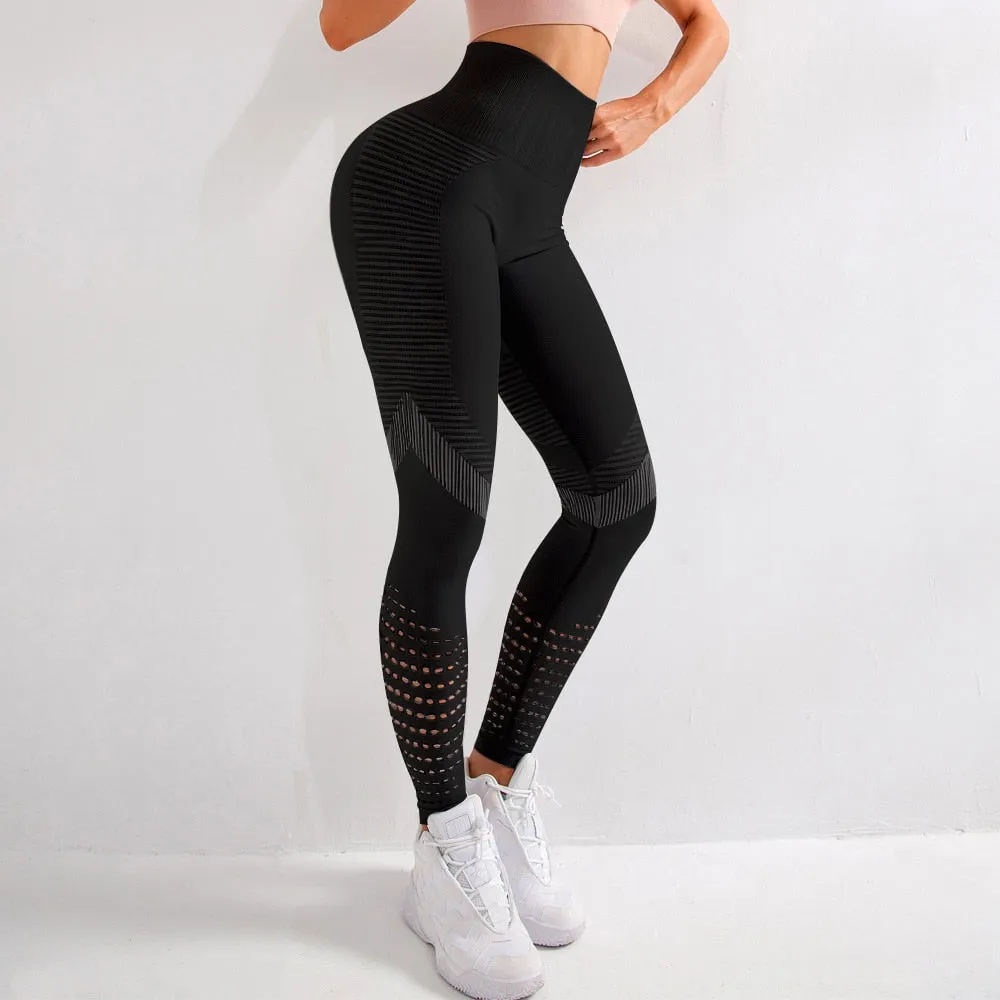 Wenkouban Summer GYM Mesh Breathable High Waist Tight Leggings Yoga Pants Women's Peach Hip Fitness Pants Hip Lift Running Sports Pants