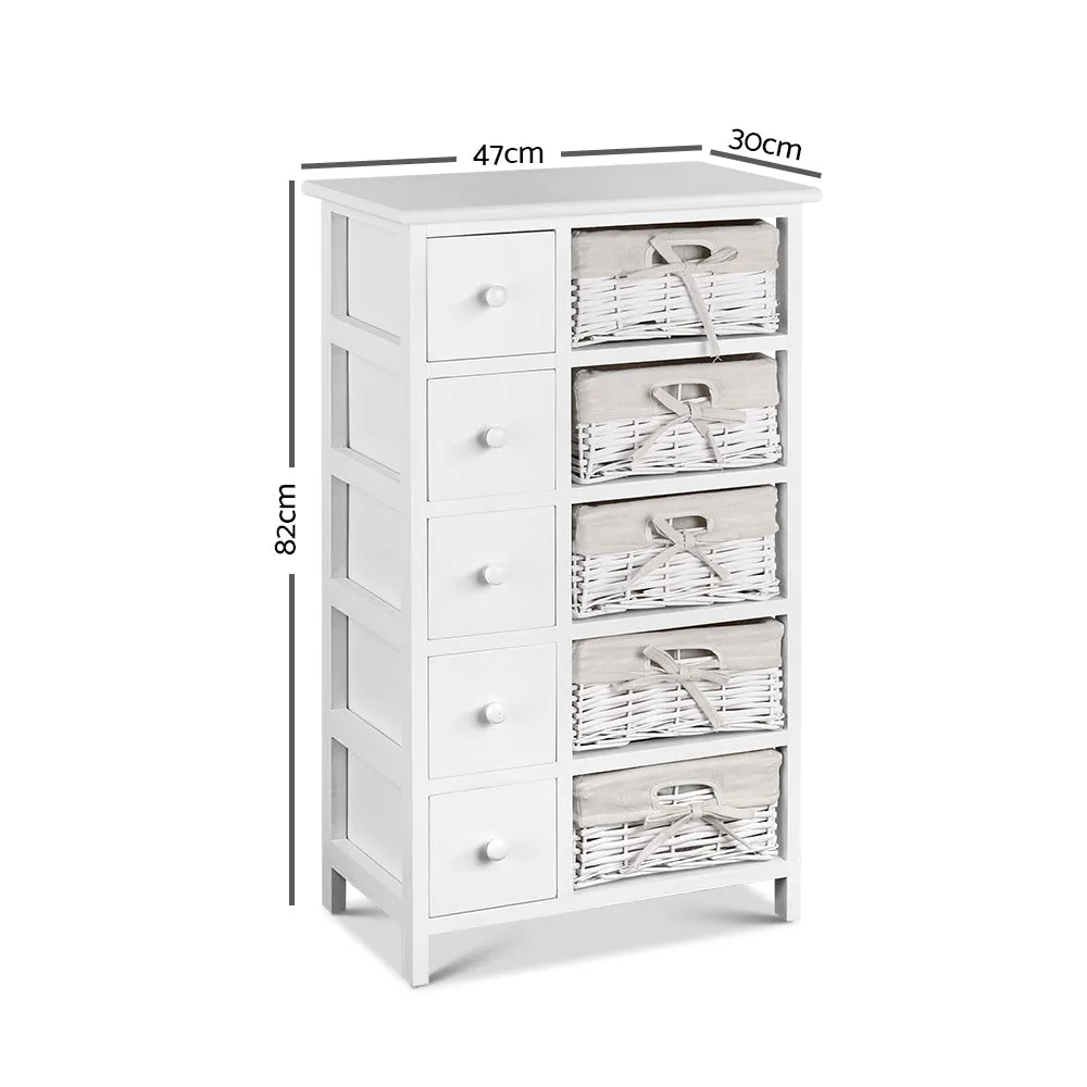 White 5 Basket Storage Unit Drawers Cabinet Bedroom Cupboard