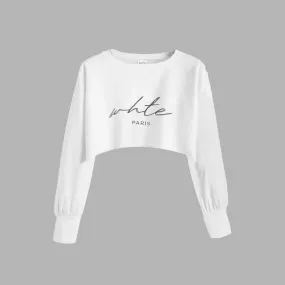 Whte Crop Signature Sweater