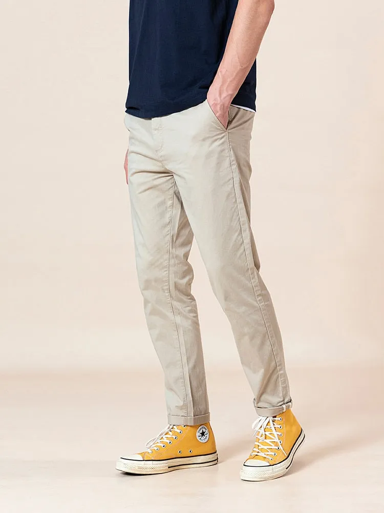 Wiaofellas Spring Summer New Slim Fit Tapered Pants Men Enzyme Washed Classical Chinos  Basic Plus Size Trousers SJ150482