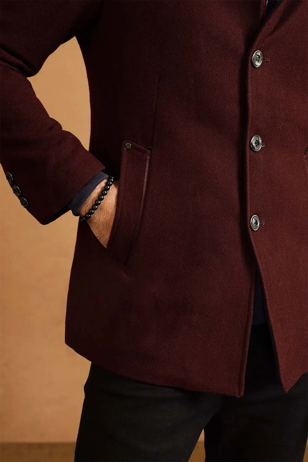 Wine Botton Down Coat