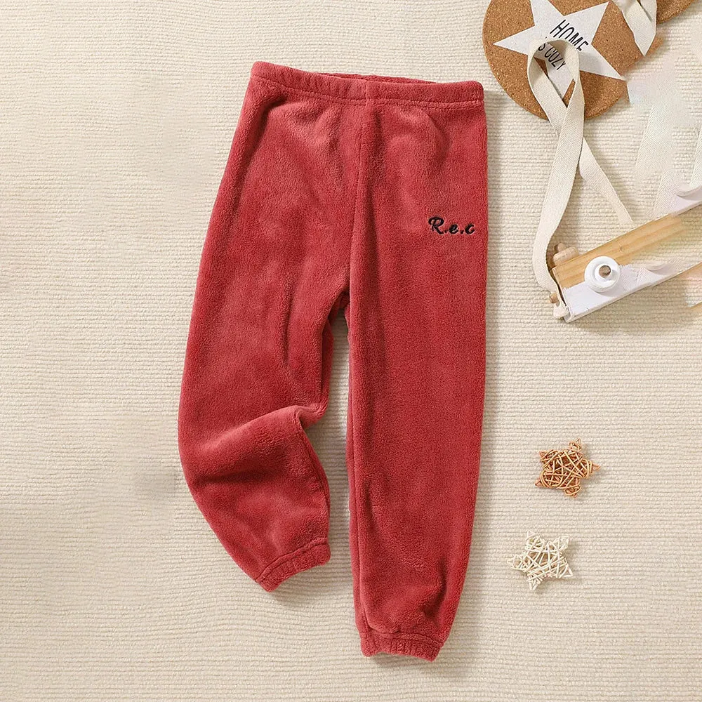 Winter New Kids Fleece Pants Girls Thicker Thermal Home Pants Boys Coral Fleece Thermal Pajama Pants 3-8Y