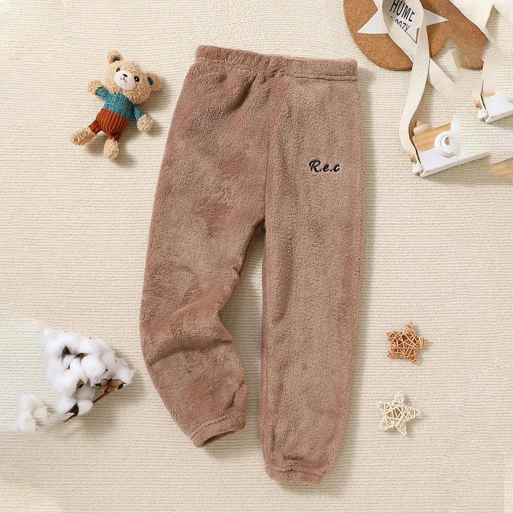 Winter New Kids Fleece Pants Girls Thicker Thermal Home Pants Boys Coral Fleece Thermal Pajama Pants 3-8Y