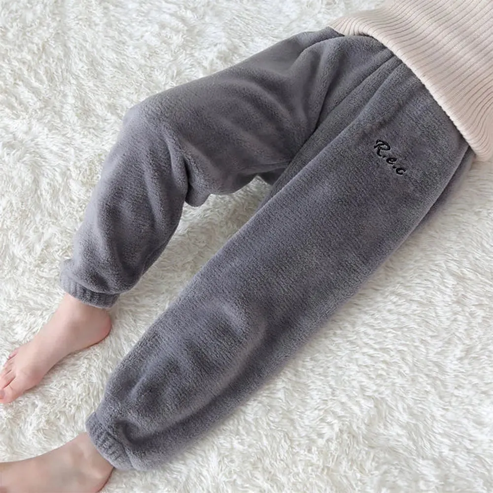 Winter New Kids Fleece Pants Girls Thicker Thermal Home Pants Boys Coral Fleece Thermal Pajama Pants 3-8Y