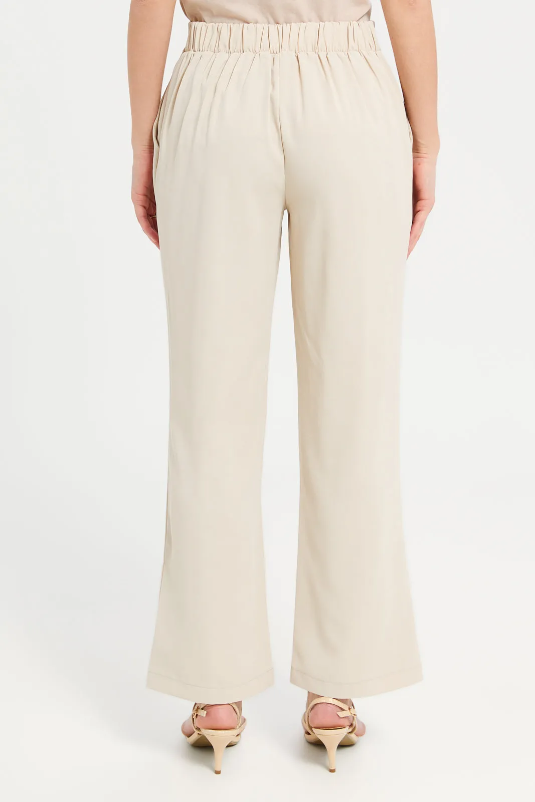 Women Beige Button Detailed Trousers