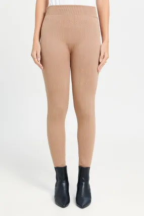 Women Beige Jacquard Leggings