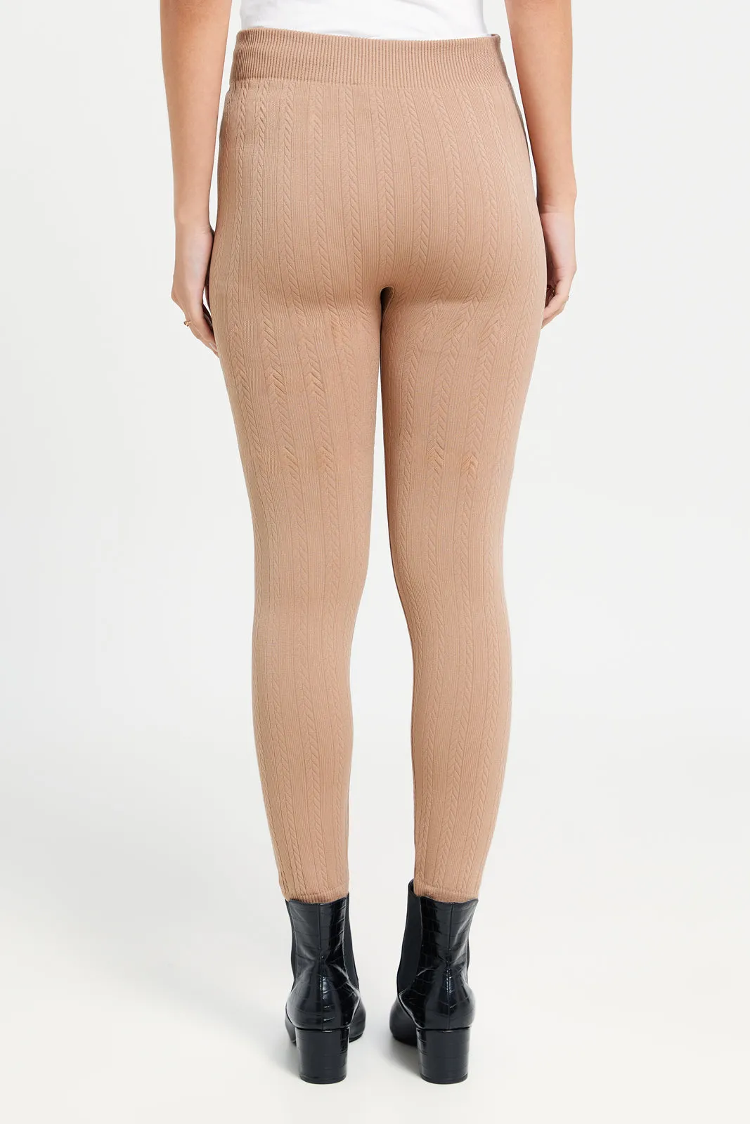 Women Beige Jacquard Leggings