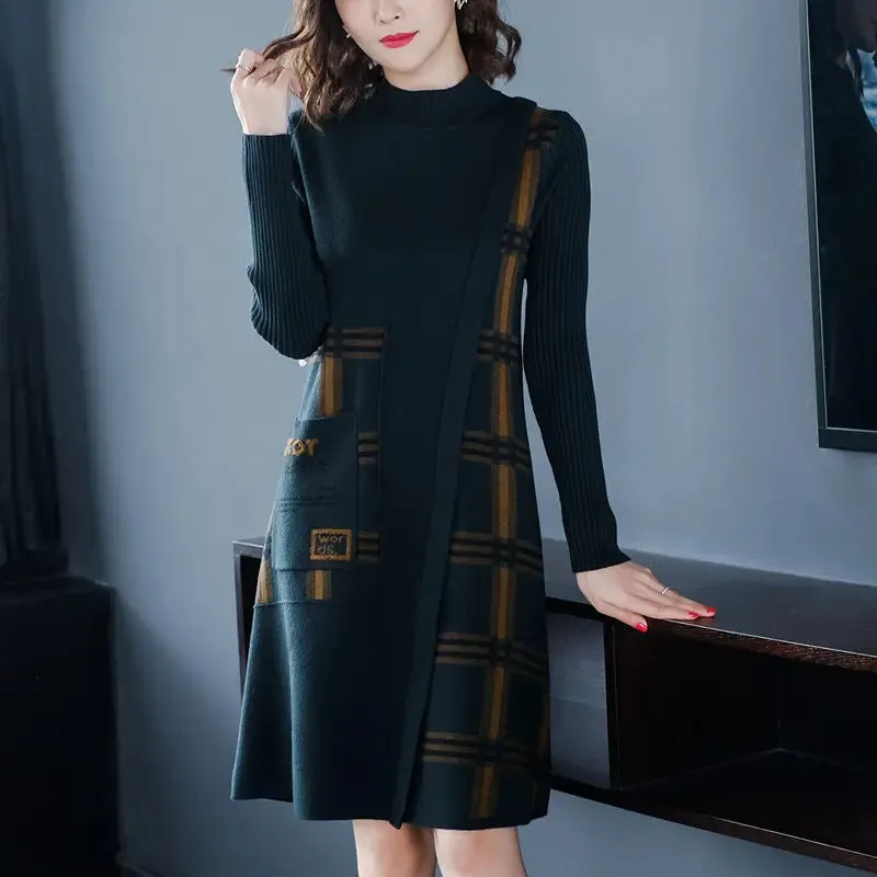 Women Sweater Fashion Long Sleeve Length Patchwork