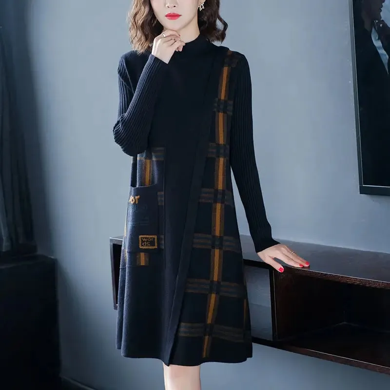 Women Sweater Fashion Long Sleeve Length Patchwork