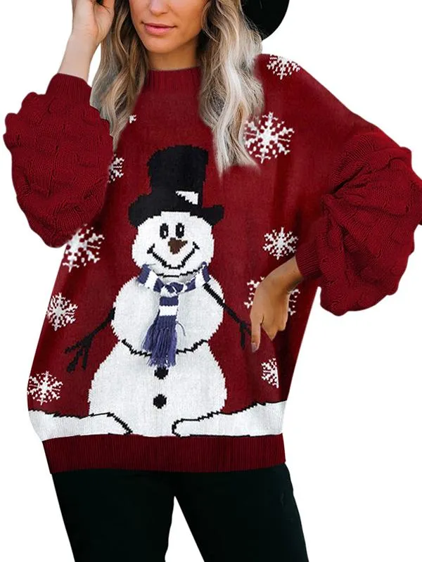 Women Ugly Christmas Sweater Snowman and Snowflake