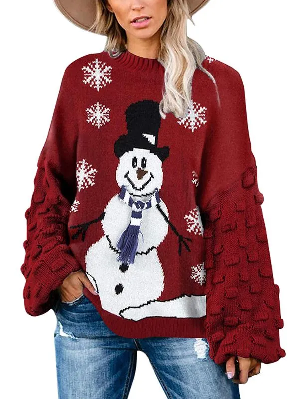 Women Ugly Christmas Sweater Snowman and Snowflake