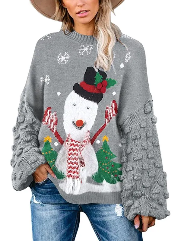 Women Ugly Christmas Sweater Snowman and Snowflake