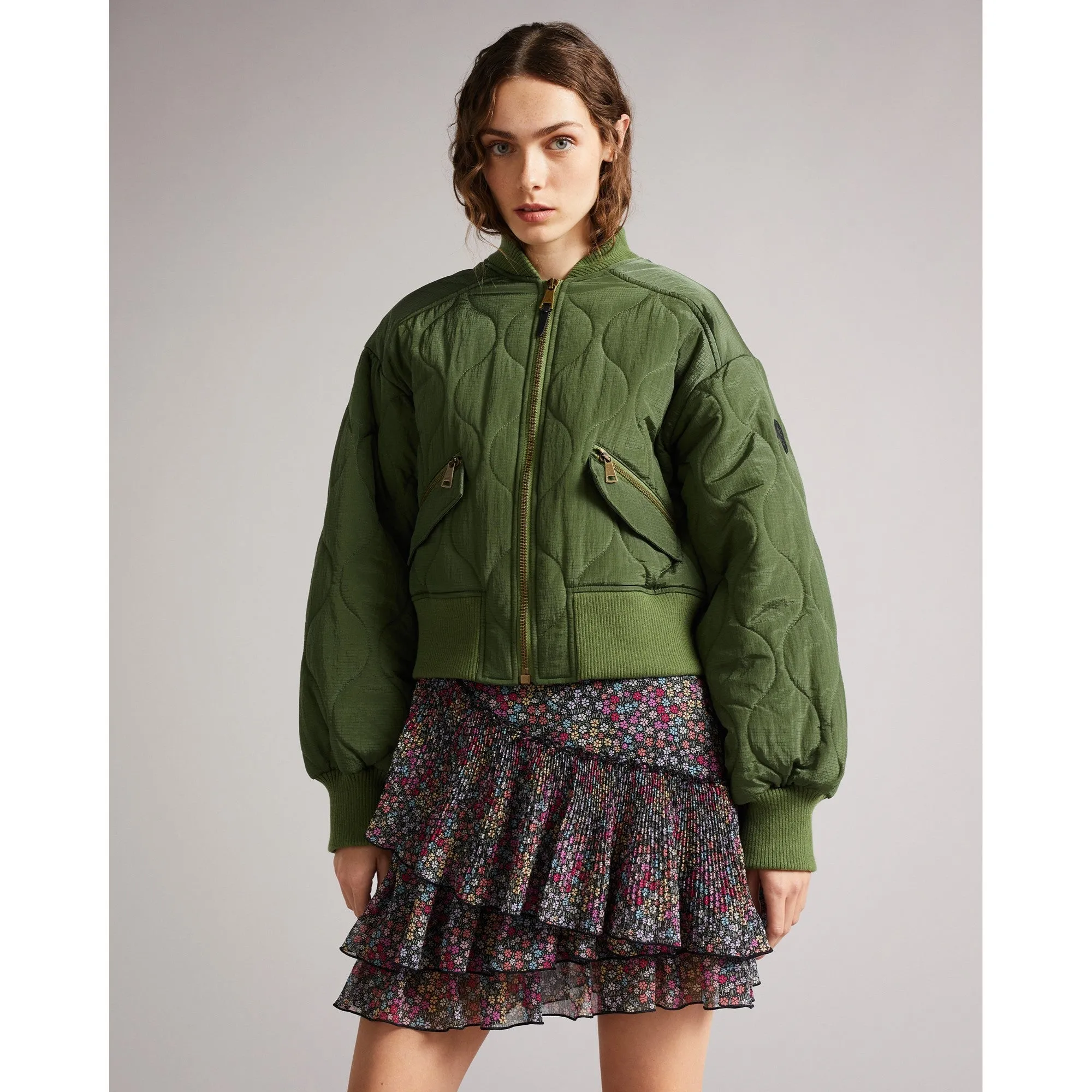 Women Wmo-Aelexis-Onion Quilted Bomber Jacket - Green