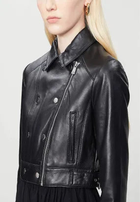 Women’s Black Leather Cropped Biker Jacket