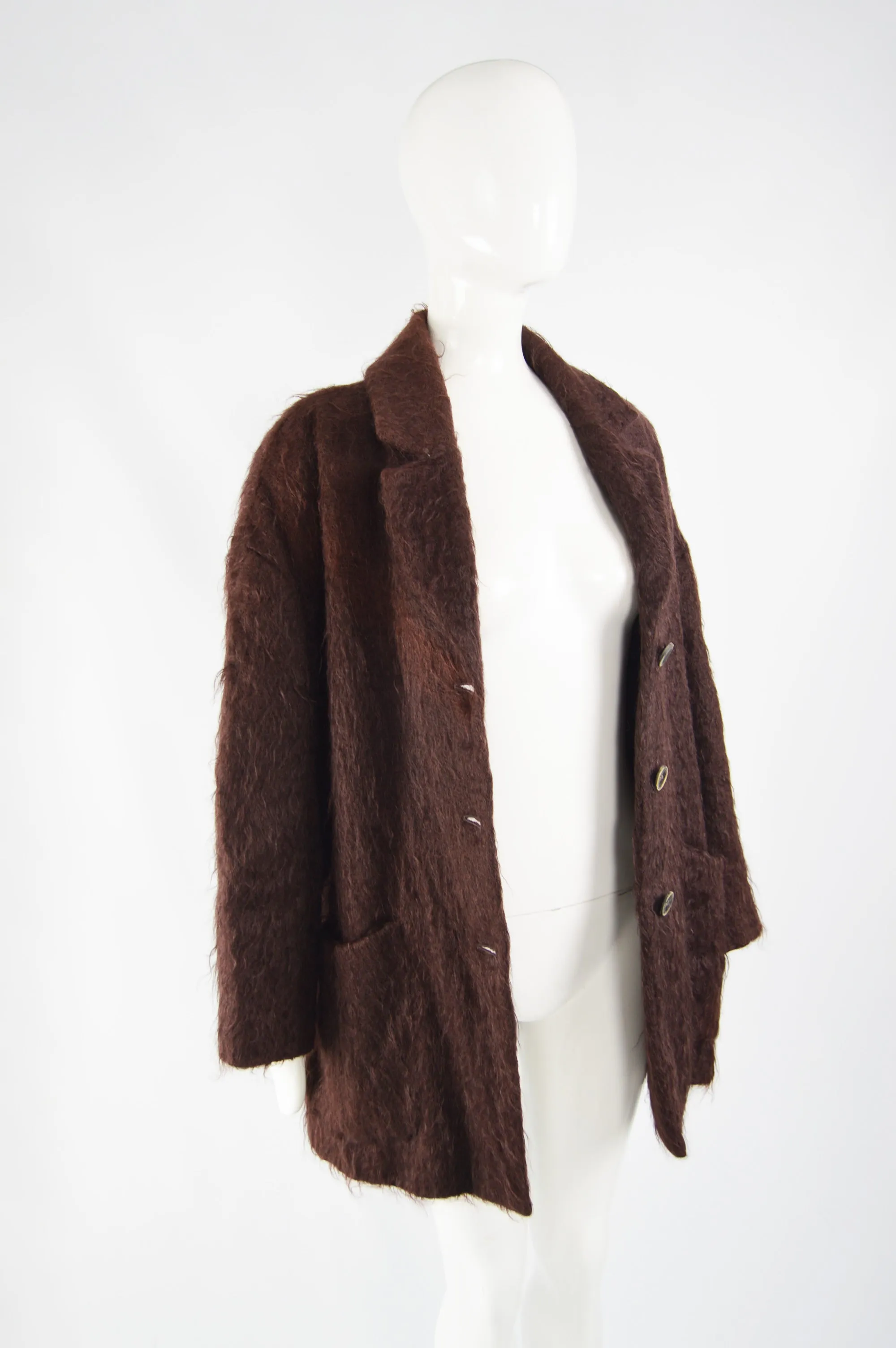 Womens Brown Vintage Mohair & Wool Oversized Coat, 1980s