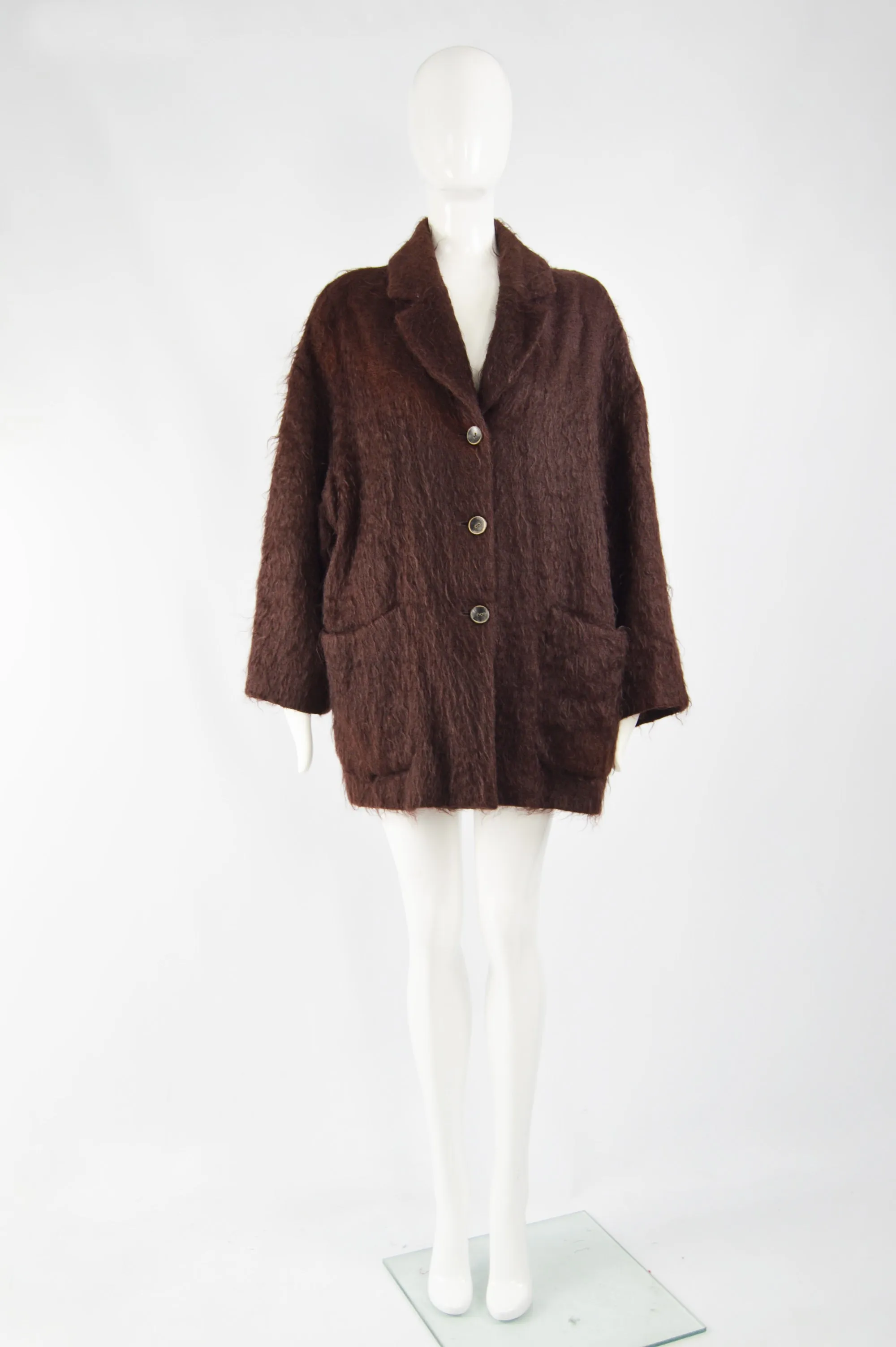 Womens Brown Vintage Mohair & Wool Oversized Coat, 1980s