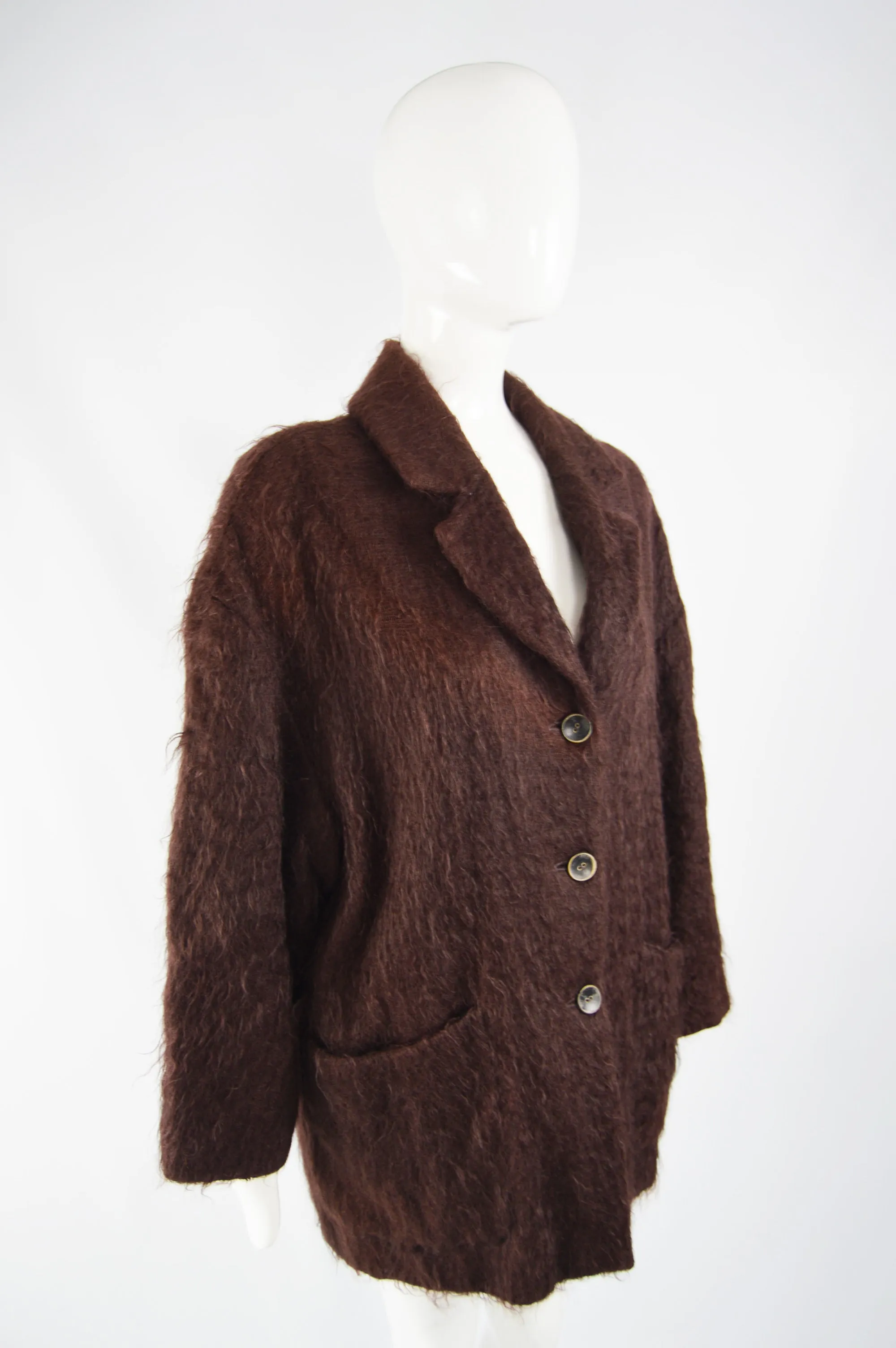 Womens Brown Vintage Mohair & Wool Oversized Coat, 1980s