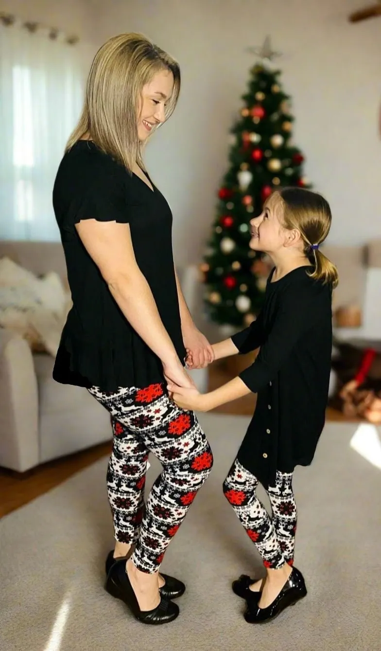 Womens Christmas Reindeer Holiday Leggings, Soft Yoga Pants, Sizes 0-20, Yoga Waist, Black/Red/White