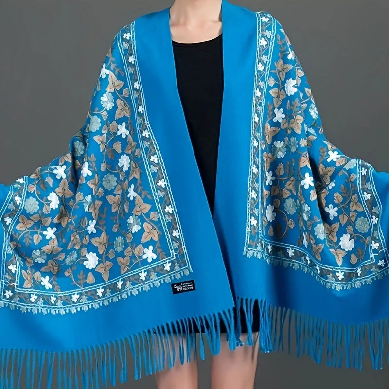 Women's Classic Embroidered Scarf - Polyester, Non-Stretch, Woven Tassel Shawl For Autumn/Winter Cheongsam & Summer Outerwear, Versatile For Warmth, Decoration, Wind Protection - Hand Or Dry Clean Only