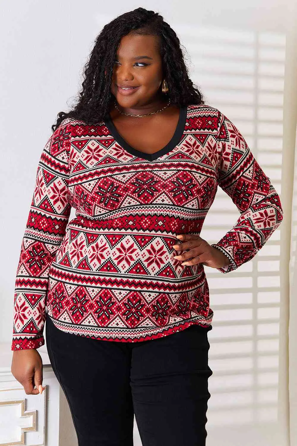 Women's Heimish Full Size Snowflake Print Long Sleeve Top