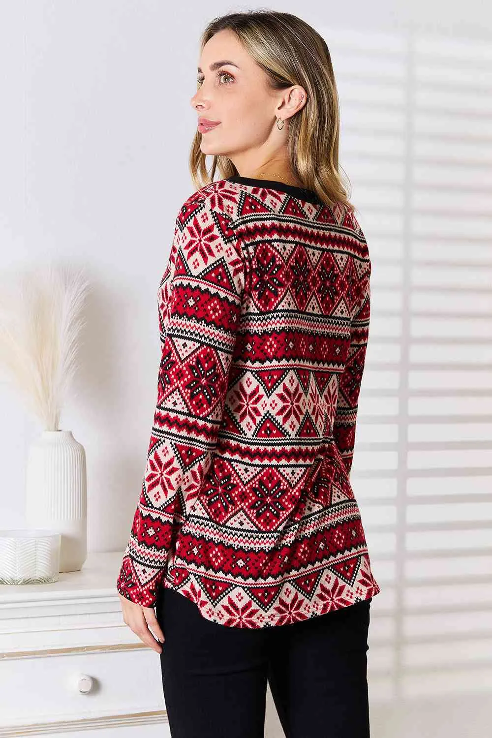 Women's Heimish Full Size Snowflake Print Long Sleeve Top