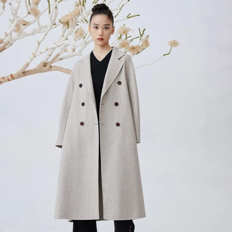 Women's herringbone cashmere long coat