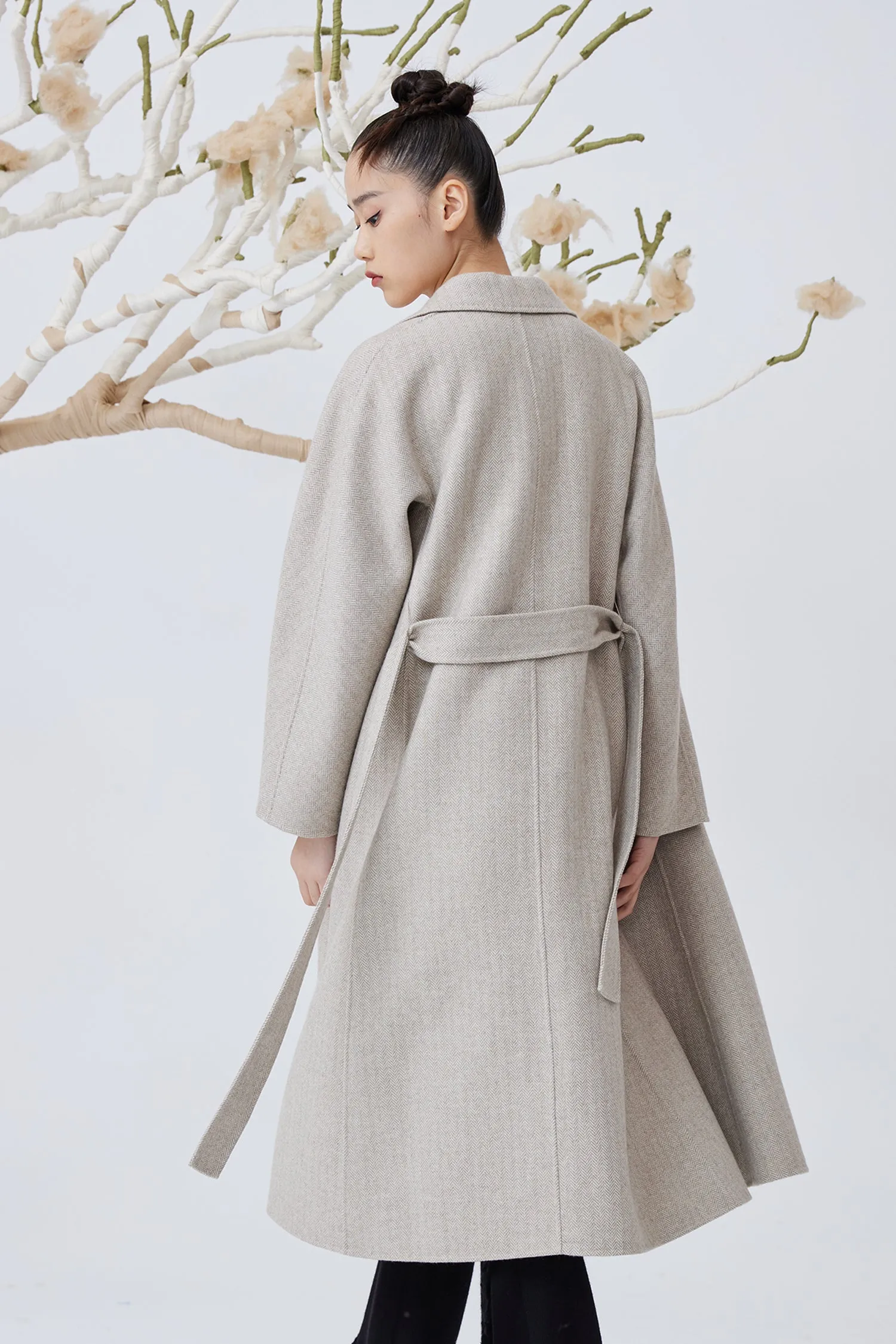 Women's herringbone cashmere long coat