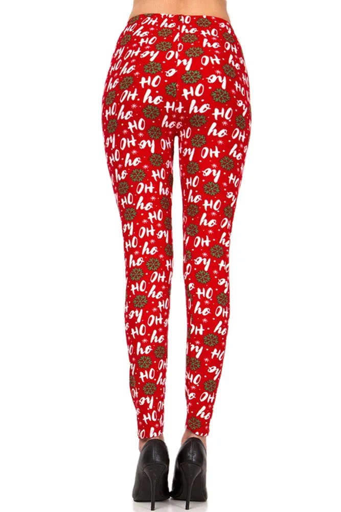 Women's Plus Christmas Ho Ho Ho Snowflake Pattern Printed Leggings