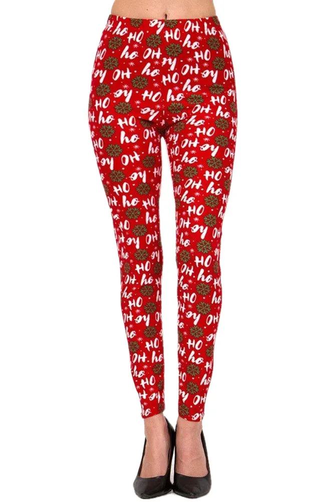 Women's Plus Christmas Ho Ho Ho Snowflake Pattern Printed Leggings