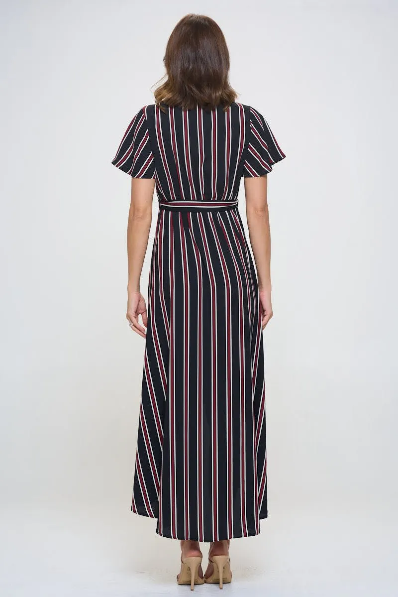 Woven Georgia Faux Wrap Dress with High-Low Hem and Tie Waist