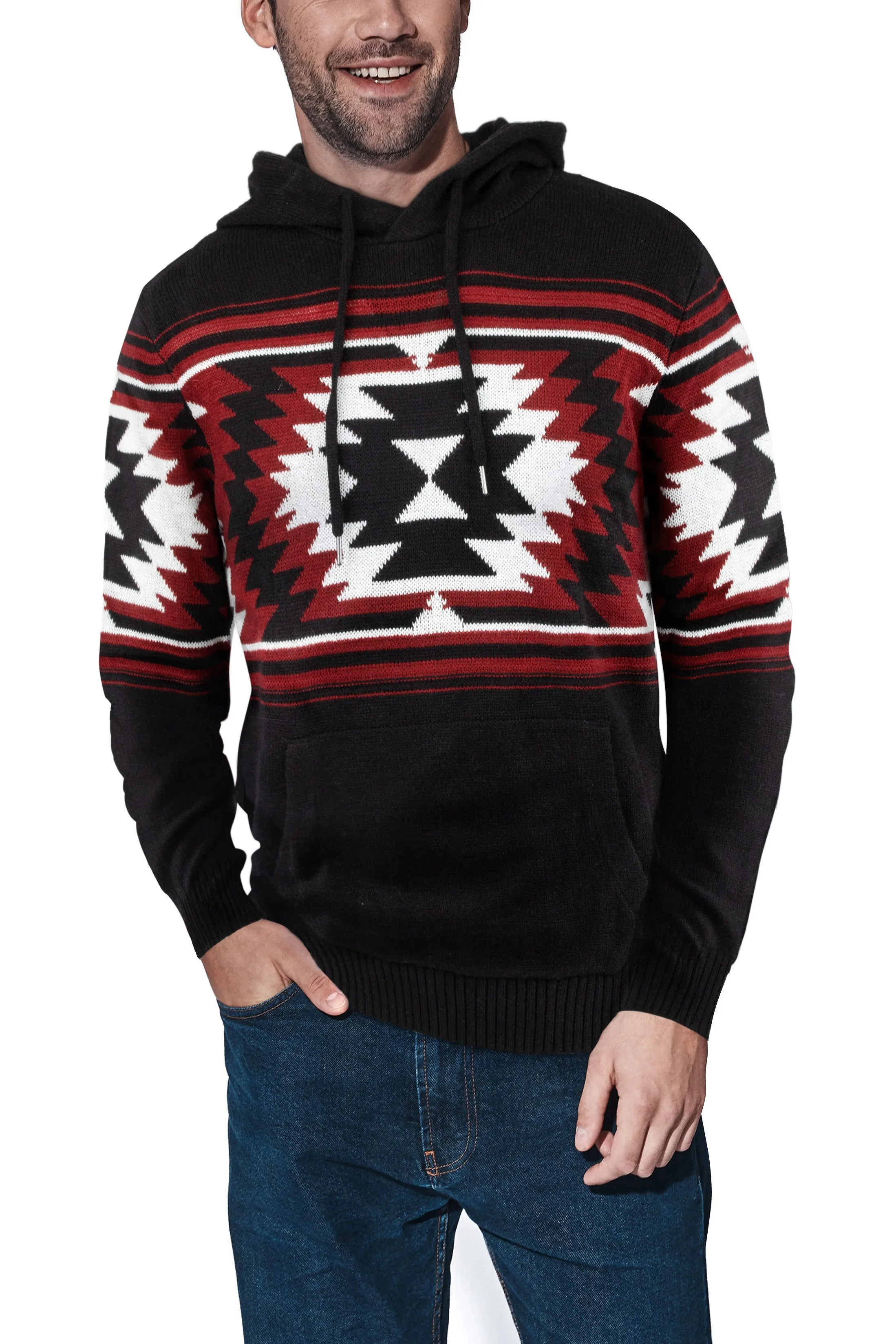 X RAY Men's Aztec Hooded Sweater Black