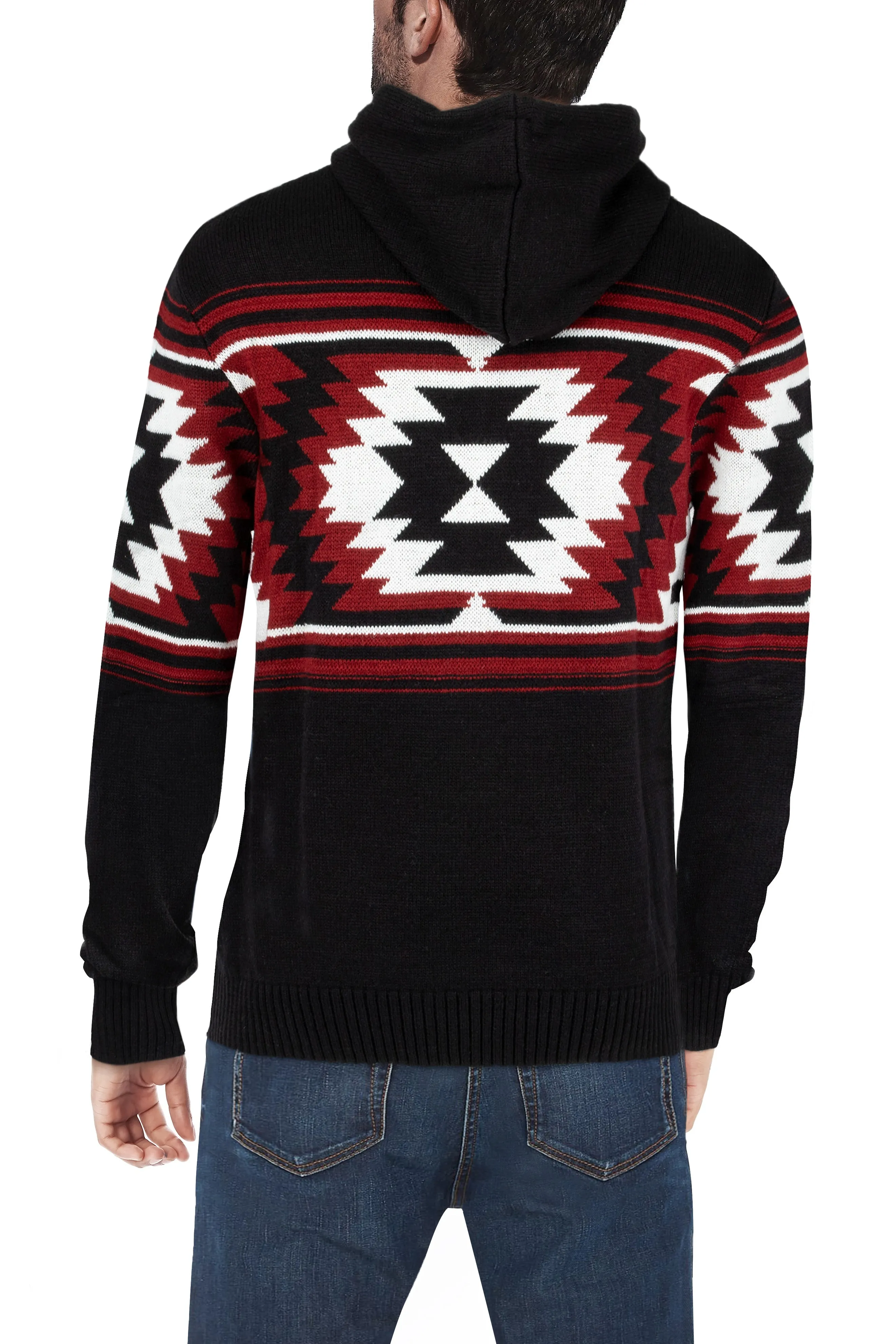 X RAY Men's Aztec Hooded Sweater Black