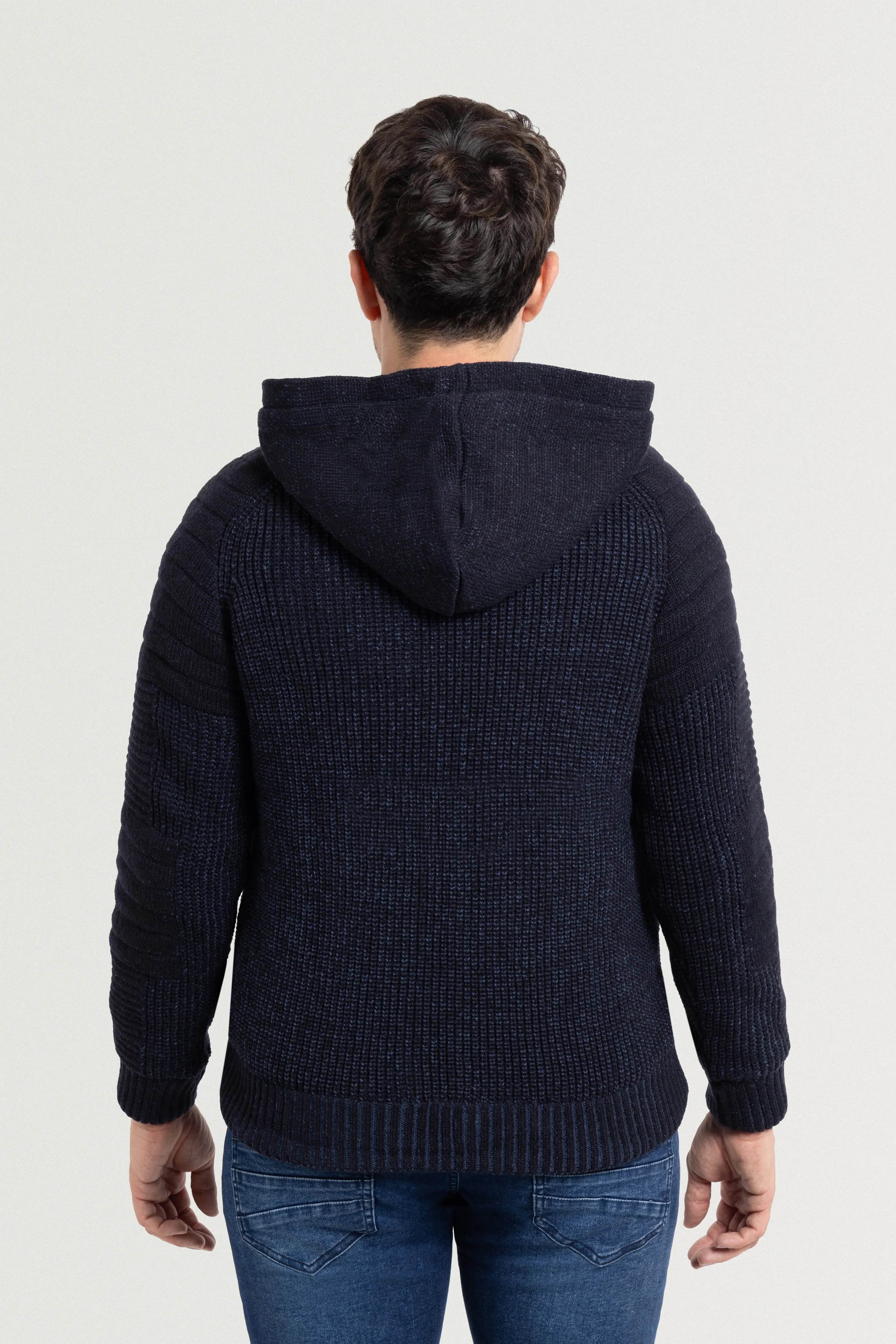 X RAY Men's Button Cable Knit Full Zip Hooded Sweater Jacket