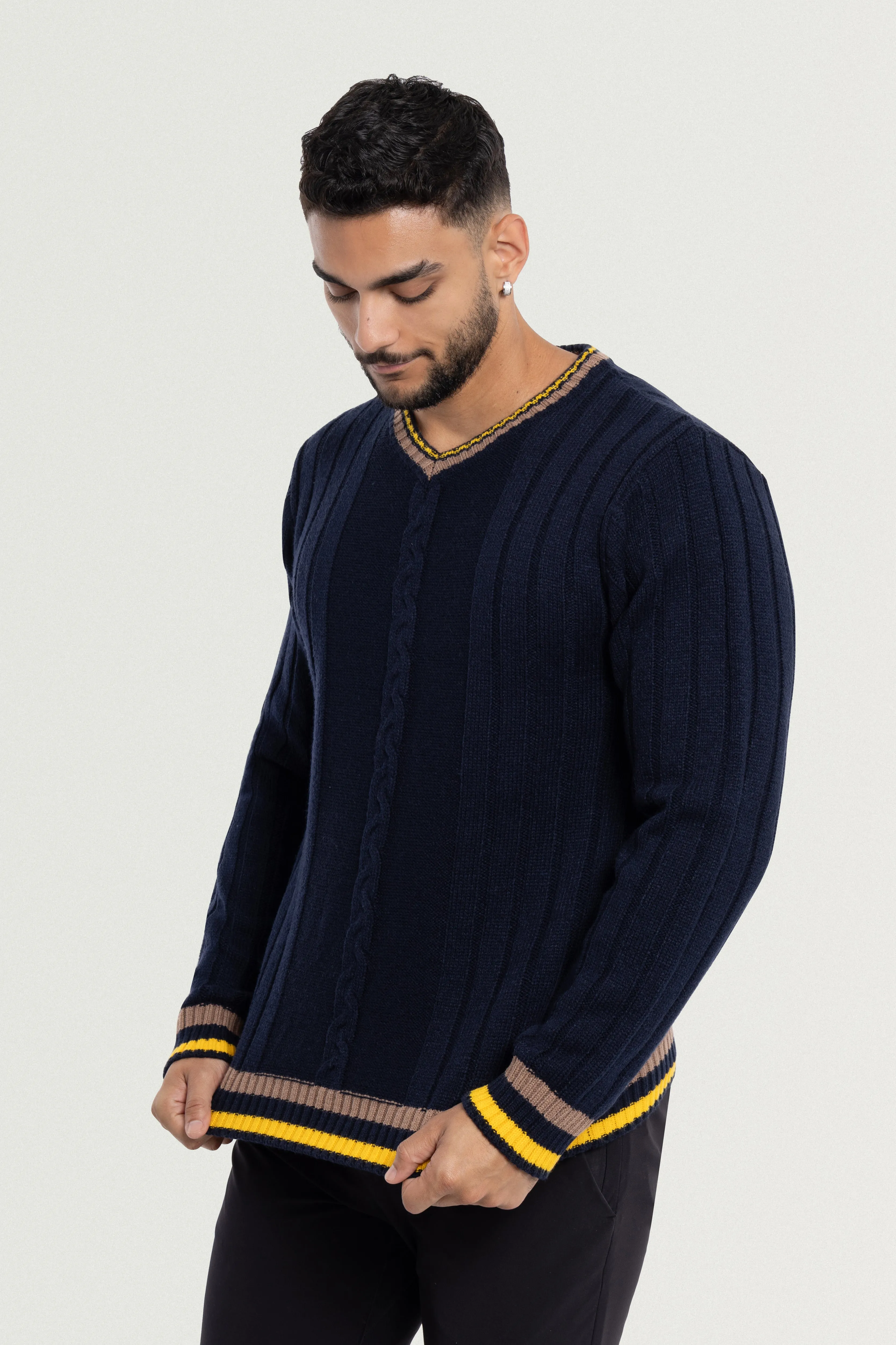 X RAY Men's Cable Knit Middleweight Soft Tipped V-Neck Sweater Regular and Big & Tall