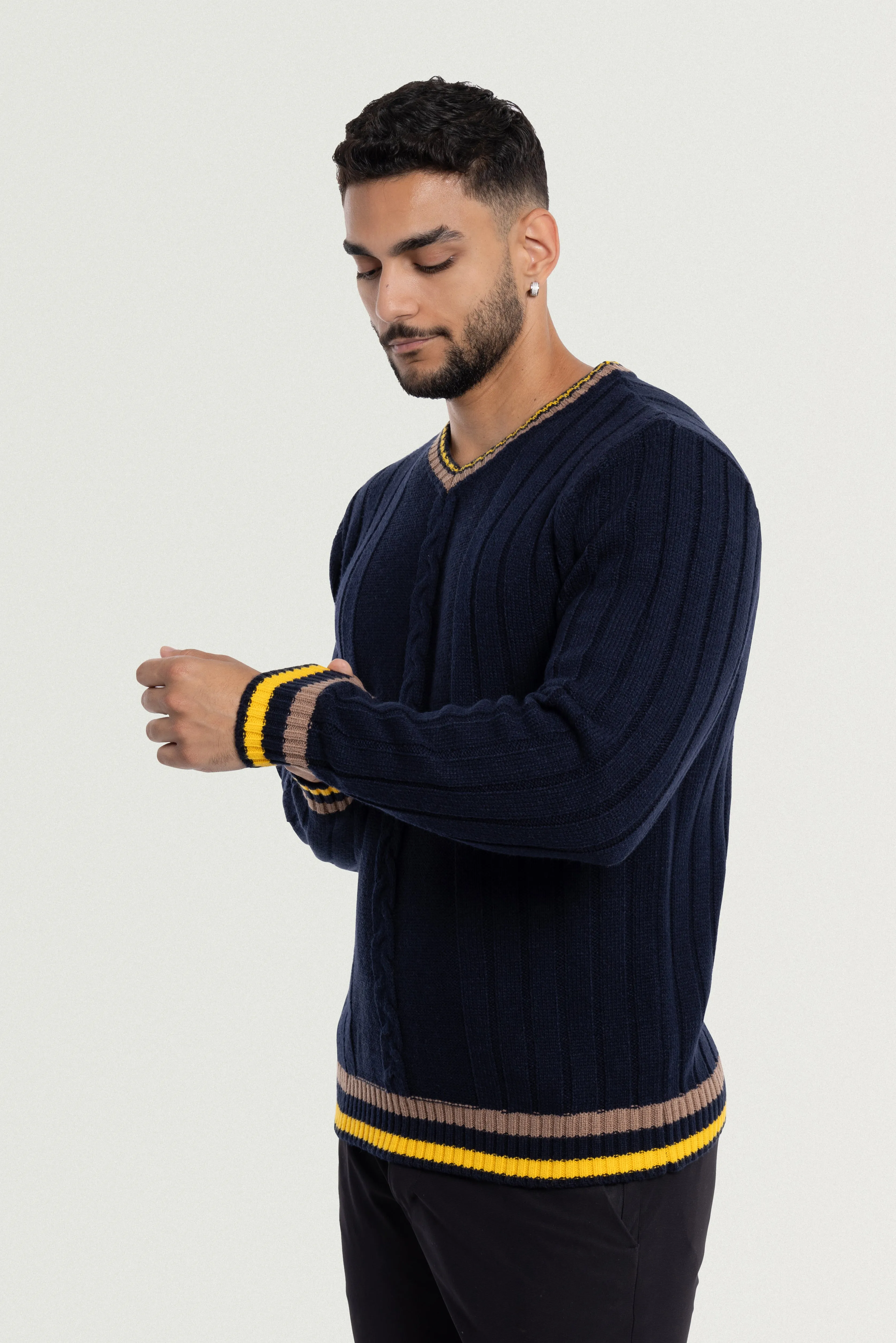 X RAY Men's Cable Knit Middleweight Soft Tipped V-Neck Sweater Regular and Big & Tall