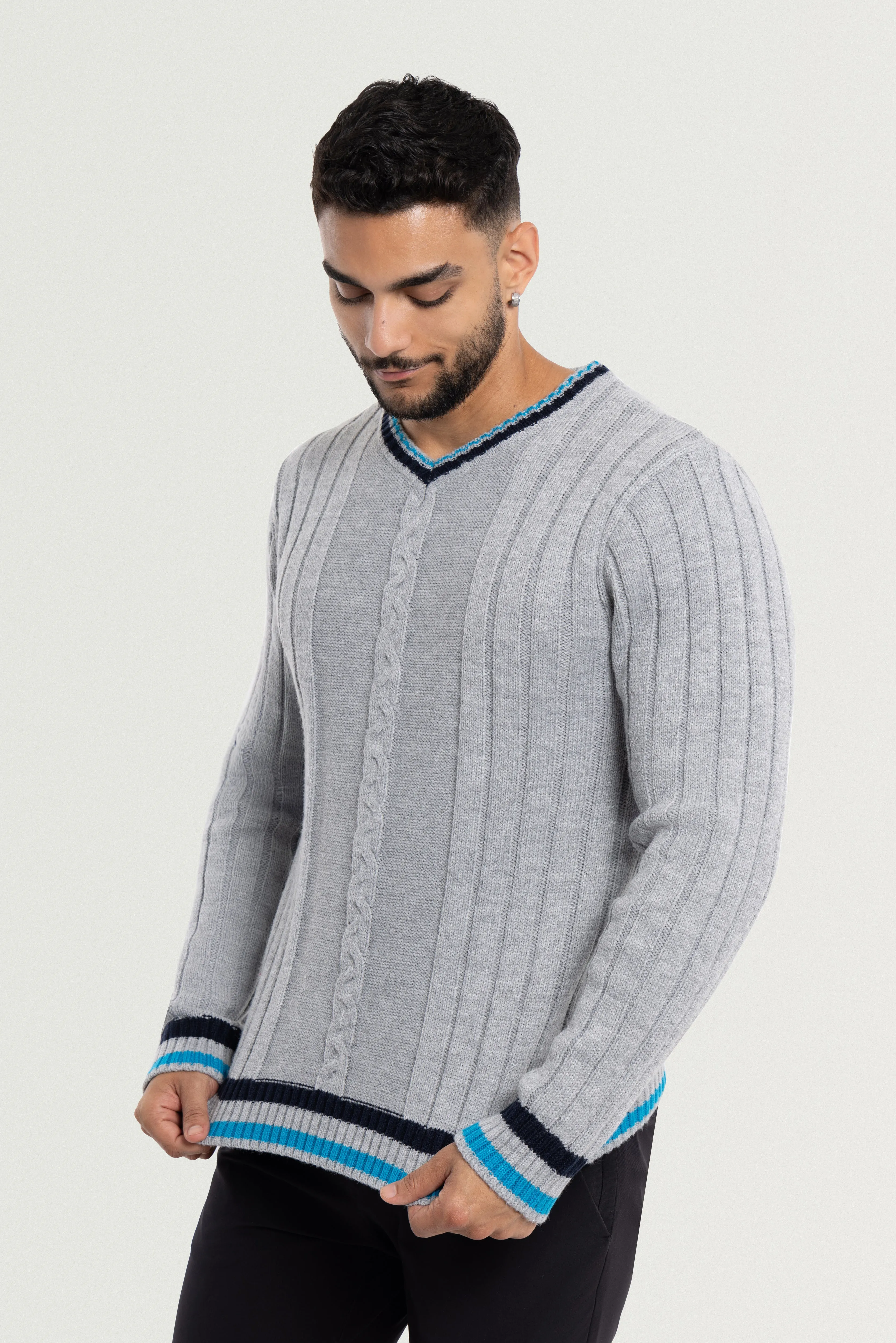 X RAY Men's Cable Knit Middleweight Soft Tipped V-Neck Sweater Regular and Big & Tall